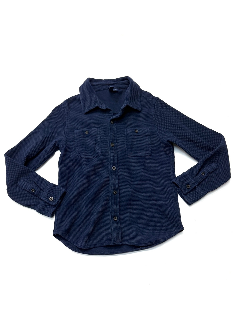 Janie and Jack Boys Navy Blue Waffle Knit Button Up Shirt Shacket Size 7